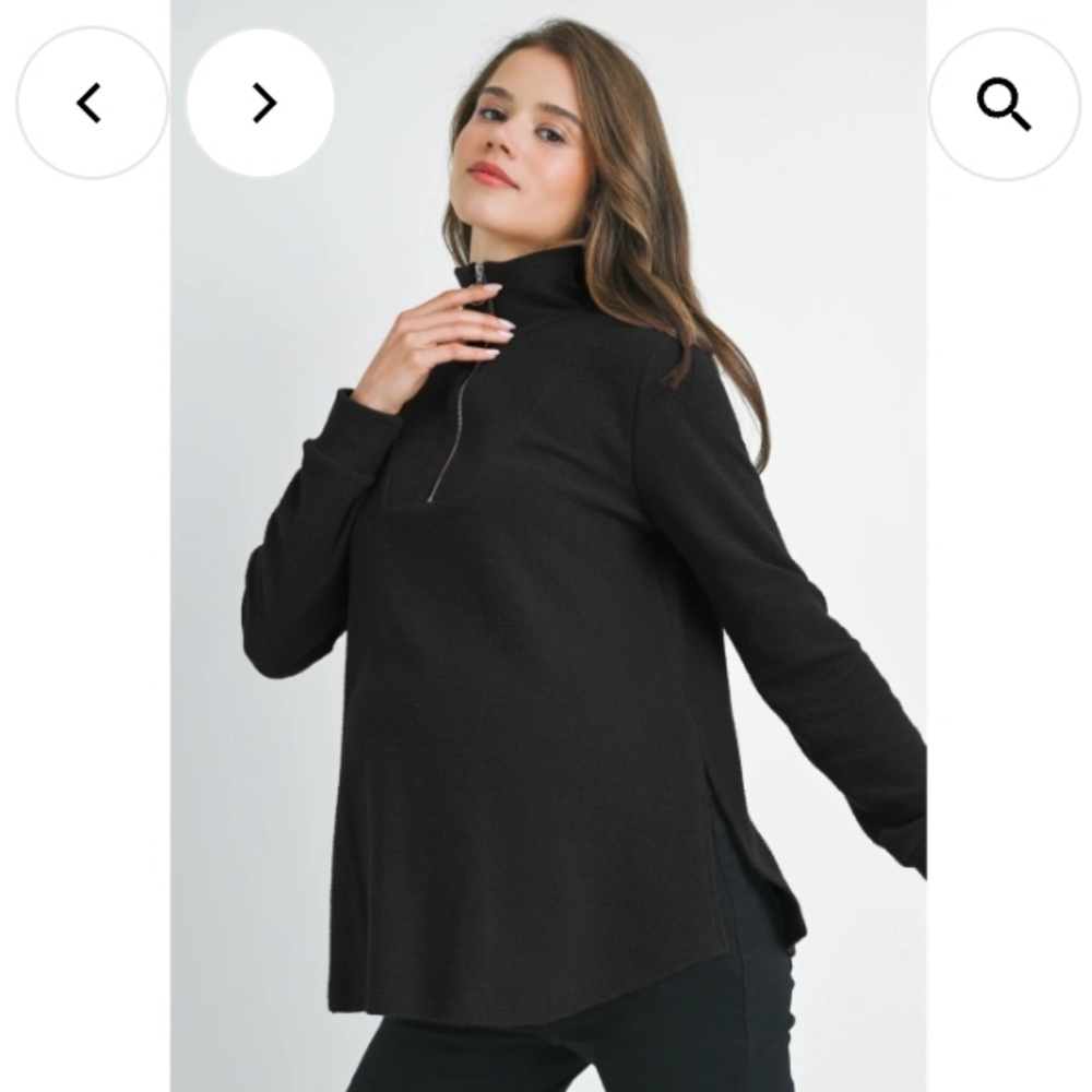 Hello Miz Half Zip Ribbed Top Size S